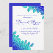 Vintage Wedding Royal Blauen Rose Weiß Einladung (Vorne/Hinten)