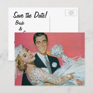 Vintage Wedding Save the Date! Happy Newlyweds Ankündigungspostkarte