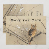 Vintage Wedding Save the Date, Japanisches Owl Date (Vorne/Hinten)