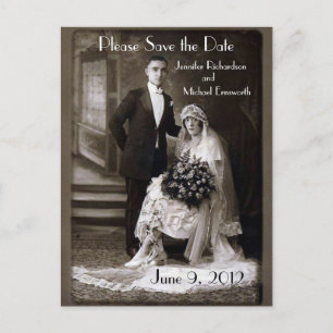 Vintage Wedding Save the Date Postcard Ankündigungspostkarte
