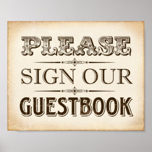Vintage Wedding SIGN UNSERES GÄSTEBUCHS signieren Poster
