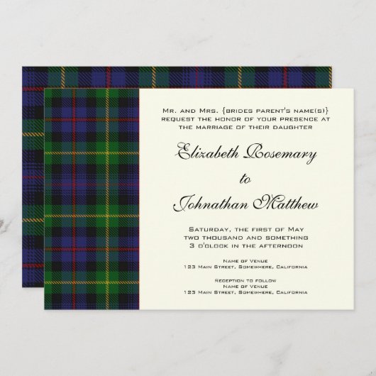 Vintage Wedding, Tartan Farquharson Pattern Einladung (Vorne/Hinten)