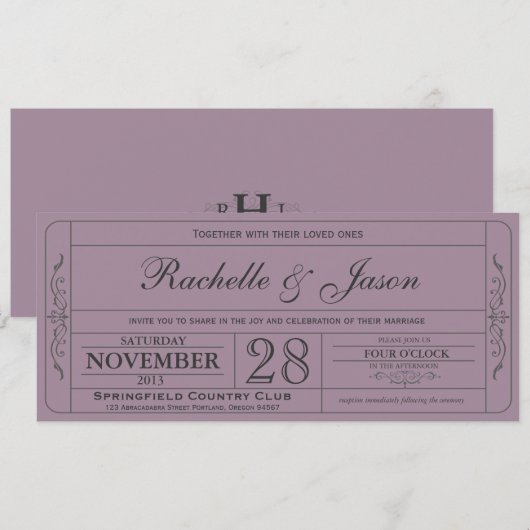 Vintage Wedding Ticket Einladung (Vorne/Hinten)