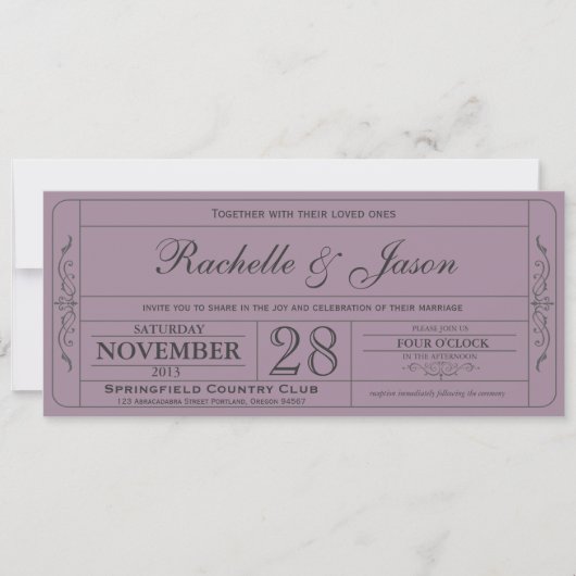 Vintage Wedding Ticket Einladung (Vorderseite)