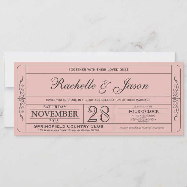 Vintage Wedding Ticket Einladung (Vorderseite)