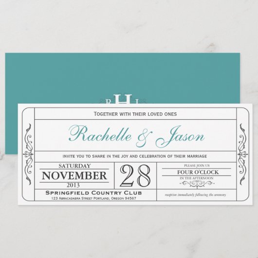 Vintage Wedding Ticket Einladung (Vorne/Hinten)