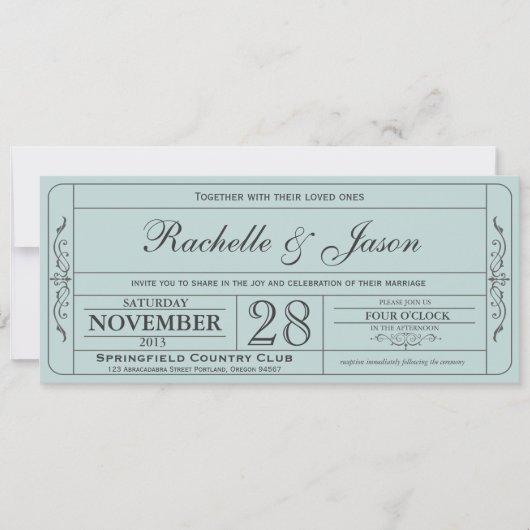 Vintage Wedding Ticket Einladung (Vorderseite)