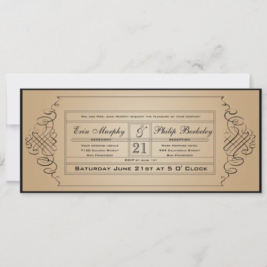 Vintage Wedding Ticket Einladung (Vorderseite)
