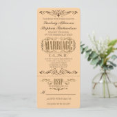 Vintage Wedding Ticket Einladung (Stehend Vorderseite)