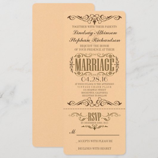 Vintage Wedding Ticket Einladung (Vorne/Hinten)