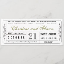 Vintage Wedding Ticket Einladung in Olive Green