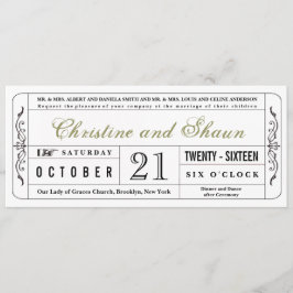 Vintage Wedding Ticket Einladung in Olive Green