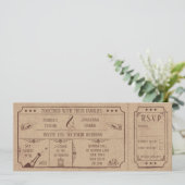 Vintage Wedding Ticket Einladung mit angeschlossen (Stehend Vorderseite)