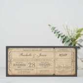 Vintage Wedding Ticket Einladung mit UAWG (Stehend Vorderseite)