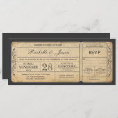 Vintage Wedding Ticket Einladung mit UAWG (Vorne/Hinten)