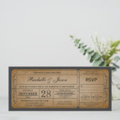 Vintage Wedding Ticket Einladung mit UAWG (Stehend Vorderseite)