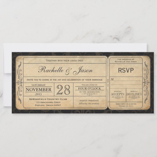 Vintage Wedding Ticket Einladung mit UAWG 2.0 (Vorderseite)