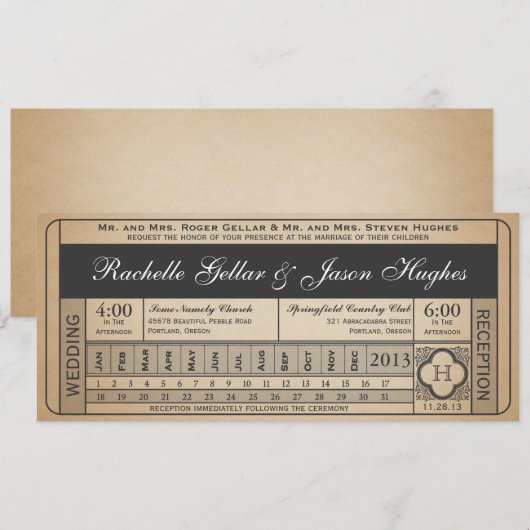 Vintage Wedding Ticket III Punchout (Vorne/Hinten)