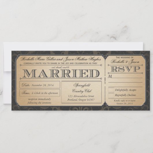 Vintage Wedding Ticket mit UAWG III Einladung (Vorderseite)