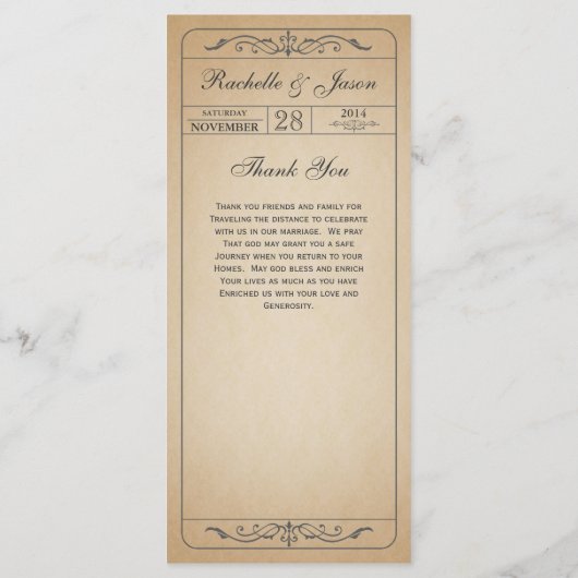 Vintage Wedding Ticket Programm (Rückseite)