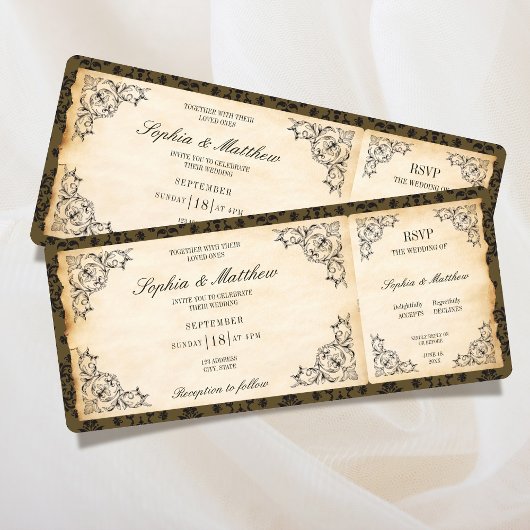 Vintage Wedding Ticket RSVP Baroque Einladung