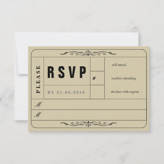 Vintage Wedding Ticket RSVP Card (Vorderseite)
