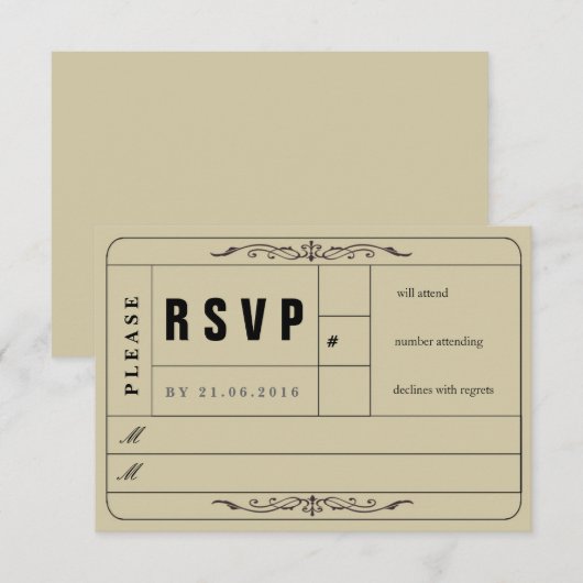 Vintage Wedding Ticket RSVP Card (Vorne/Hinten)