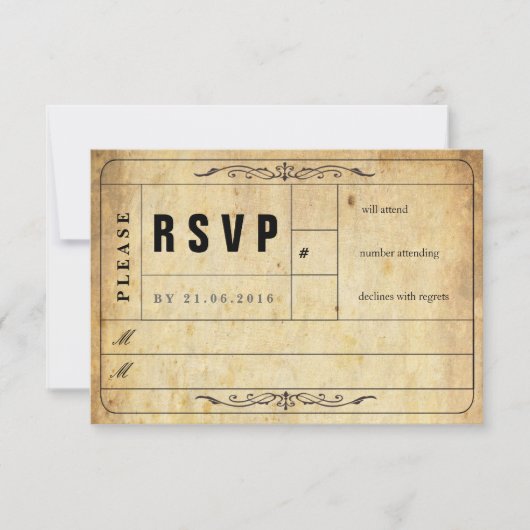 Vintage Wedding Ticket RSVP Card Karte (Vorderseite)