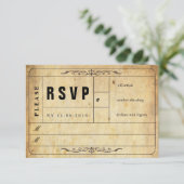 Vintage Wedding Ticket RSVP Card Karte (Stehend Vorderseite)