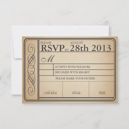 Vintage Wedding Ticket UAWG II Punchout RSVP Karte (Vorderseite)