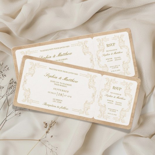 Vintage Wedding Ticket with RSVP  Einladung