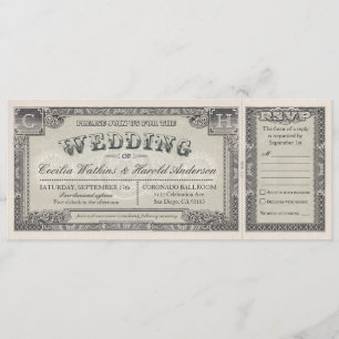 Vintage Wedding Tickets mit RSVP Cards v.2 Einladung