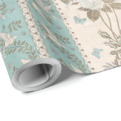Vintage Wedding Türkis Floral Doves Schmetterlinge Geschenkpapier (Rolleneckpunkt)