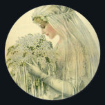 Vintage Wedding, Viktorianisch Bride Bridal Portra Runder Aufkleber<br><div class="desc">Vintage Abbildung Viktorianisches Hochzeitsbild mit einem Profil Bridal Portrait. Die schöne Braut ist in einem antiken Hochzeitskleid mit einem Schleier gekleidet und hält einen Blumenstrauß mit cremefarbenen Blume.</div>