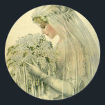 Vintage Wedding, Viktorianisch Bride Bridal Portra Runder Aufkleber<br><div class="desc">Vintage Abbildung Viktorianisches Hochzeitsbild mit einem Profil Bridal Portrait. Die schöne Braut ist in einem antiken Hochzeitskleid mit einem Schleier gekleidet und hält einen Blumenstrauß mit cremefarbenen Blume.</div>