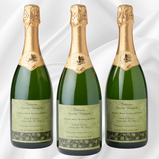 Vintage Wedding, Viktorianische Blätter für Weintr Schaumweinetikett