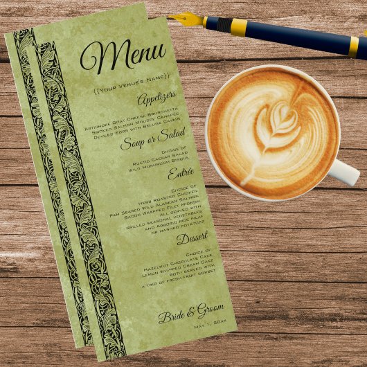 Vintage Wedding, Viktorianische Blume Blumenrolle Menükarte