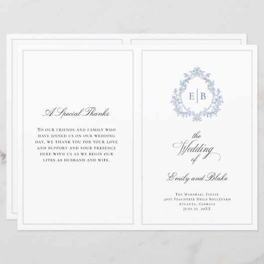 Vintage Wedding Wappen Folded Wedding Programm (Vorne/Hinten)