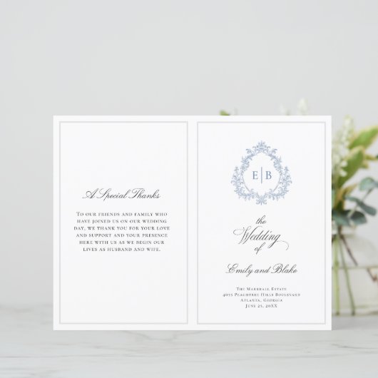 Vintage Wedding Wappen Folded Wedding Programm (Stehend Vorderseite)