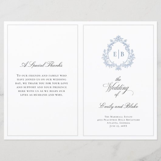 Vintage Wedding Wappen Folded Wedding Programm (Vorderseite)