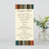 Vintage Wedding, warme Herbststreifen Muster Menükarte (Stehend Vorderseite)