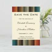 Vintage Wedding, warme Herbststreifen Muster Save The Date (Stehend Vorderseite)