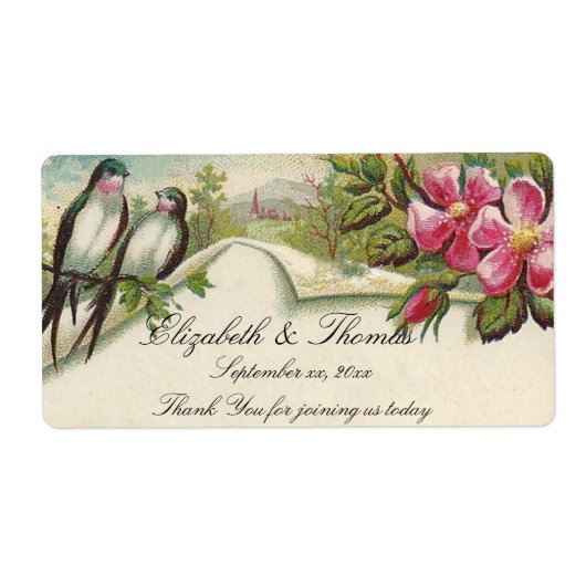 Vintage Wedding Wine Label Rose und Bluebirds (Vorne)
