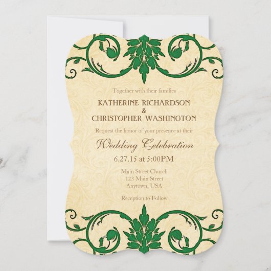 Vintage Wedding Wirbel Einladung von Green Cream (Vorderseite)