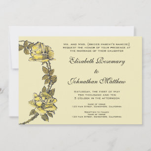 Vintage Wedding, Yellow Antique Garden Rose Kranz Einladung