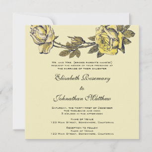 Vintage Wedding, Yellow Antique Garden Rose Kranz Einladung