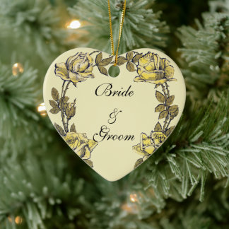 Vintage Wedding, Yellow Antique Garden Rose Kranz Keramik Ornament