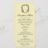 Vintage Wedding, Yellow Antique Garden Rose Kranz Menükarte (Vorne/Hinten)