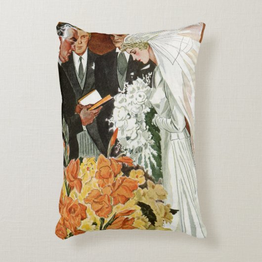 Vintage Wedding Zeremonie mit Braut und Bräutigam Dekokissen (Vorderseite(Vertikal))