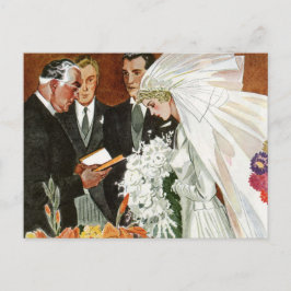 Vintage Wedding Zeremonie mit Braut und Bräutigam Postkarte
